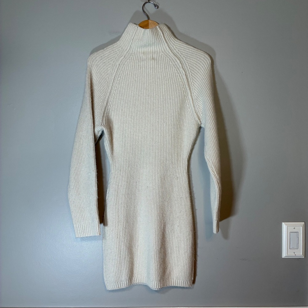 H&M Cream Ribbed Mock Neck Wool Blend Mini Sweater Dress Small